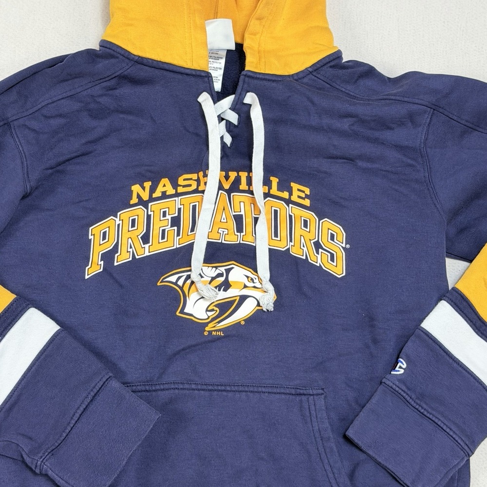 Champion Men Blue Sweater Hooded Long Sleeve Nashville Predators Size Meduim - Picture 4 of 8